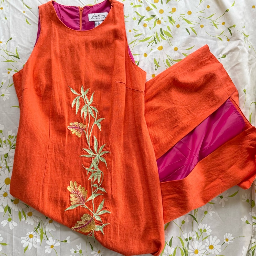 Orange vintage dress with oriental floral design